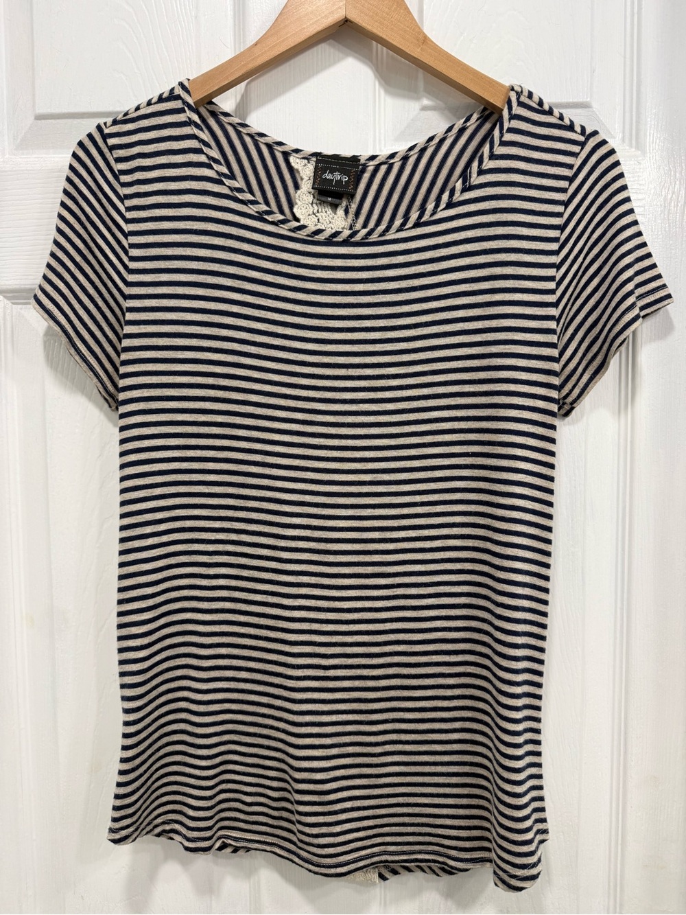 Day Trip Striped Short-Sleeve Tee in Navy and Cream